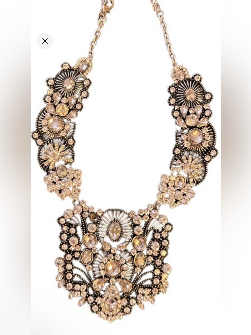 eye candy Gold Floral Bib Necklace with Crystal Accents